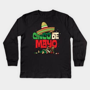 Cinco de Mayo Shirt Mexican Sombrero Funny Fiesta Drunk Kids Long Sleeve T-Shirt